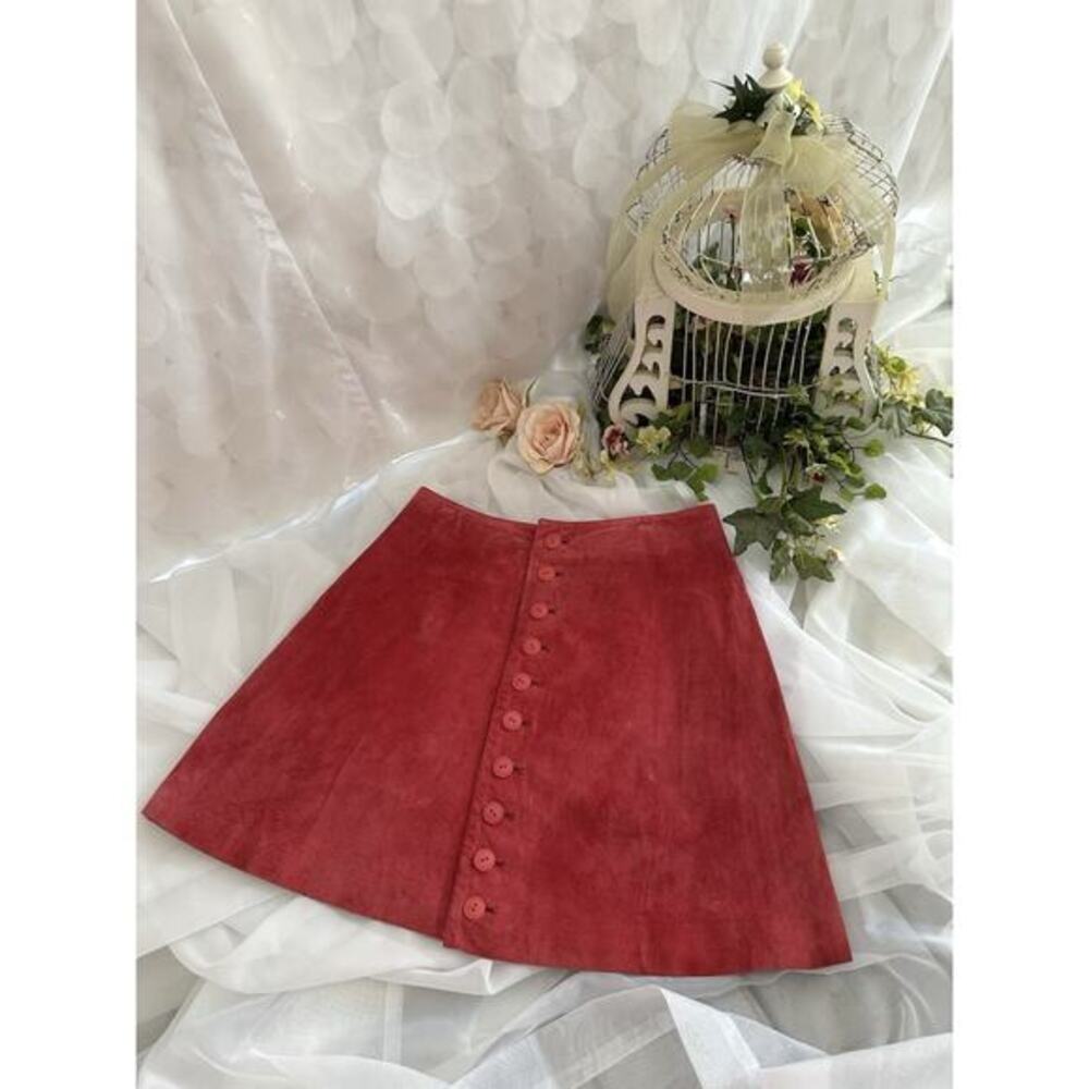 Vintage 90s genuine suede hot pink mini skirt button front size 7 8 A Line NWT